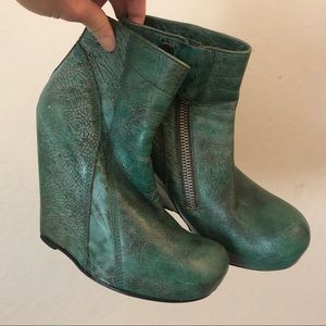Rick Owens jade green high wedge boots